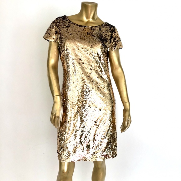 SAM EDELMAN GOLD/BLACK SEQUIN OPEN BACK DRESS 12 - Picture 4 of 7